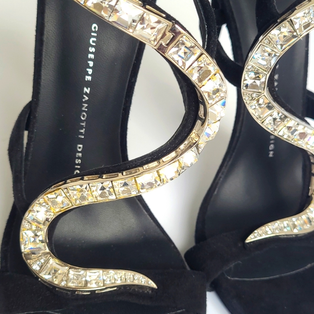Giuseppe Zanotti Venere Crystal Suede Open Toed Heels - Picture 5 of 12